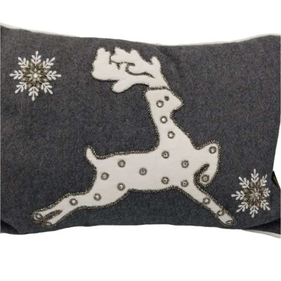 Debage Throw Pillow Reindeer Beading Snowflakes Removable Cover - Picture 2 of 8